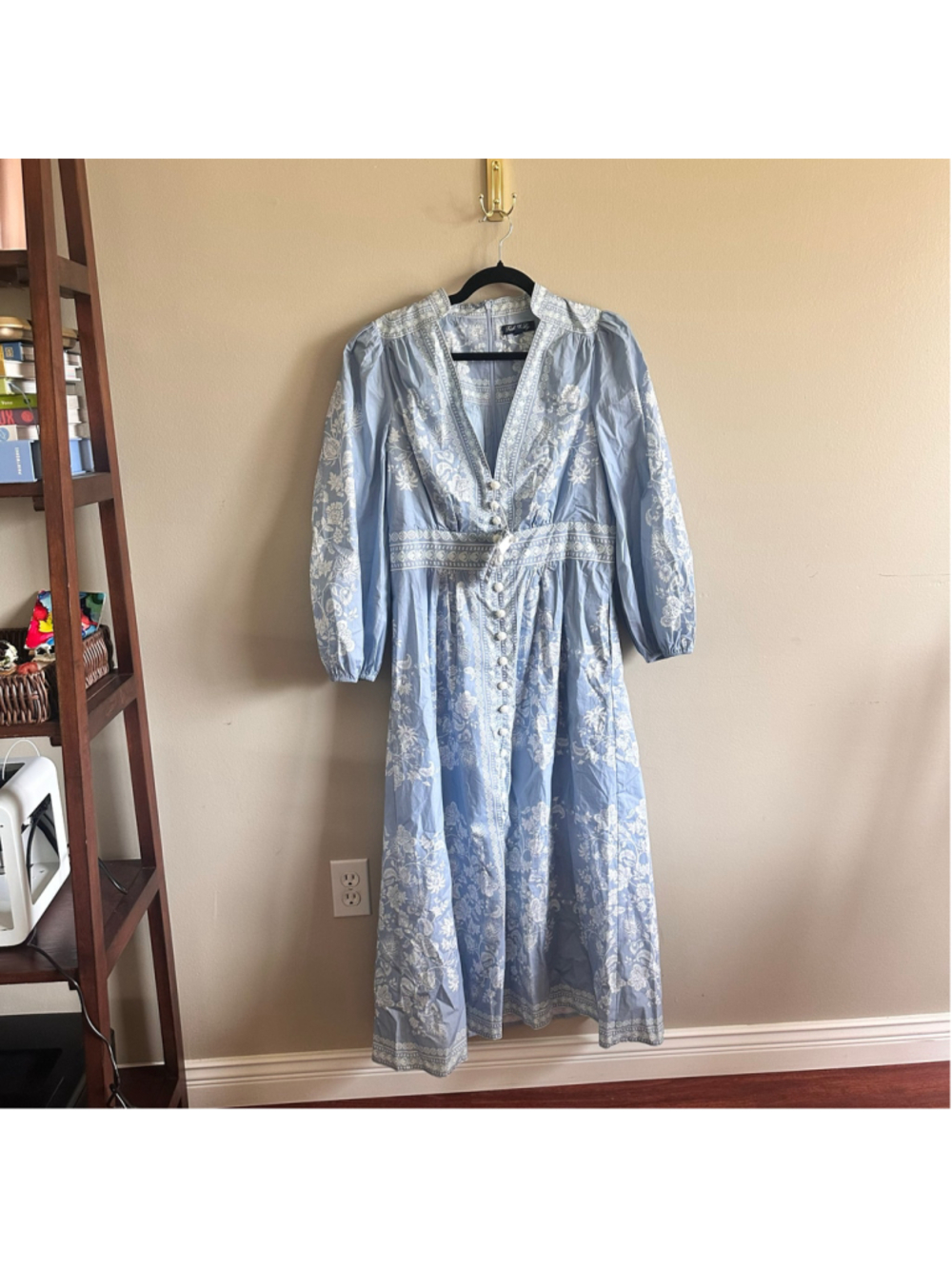 Women's Trish Scully Blue & White Floral Midi Dress Size M